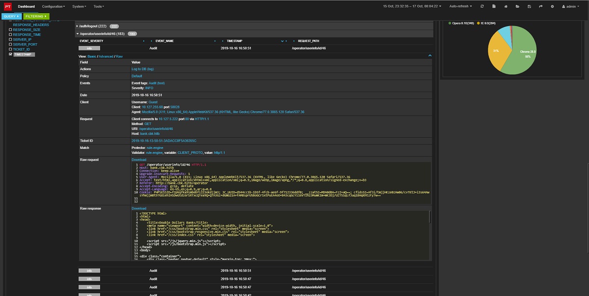 Figure 4. Bank attack recorded by PT Application Firewall