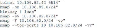 Example of recon of the DMZ network of Office 2 (100.64.154.0/24) and SOC team network (10.106.82.0/24)